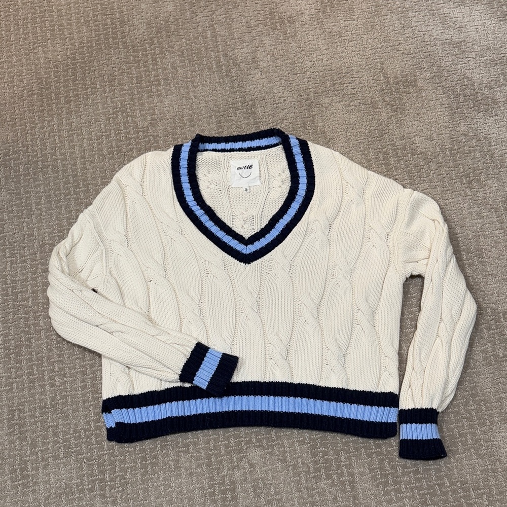 3 for $33 Aerie V-Neck Sweater - Cream and Blue